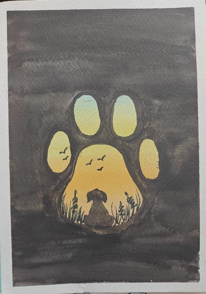 Dark pawprint containing a glowing wilderness silhouette